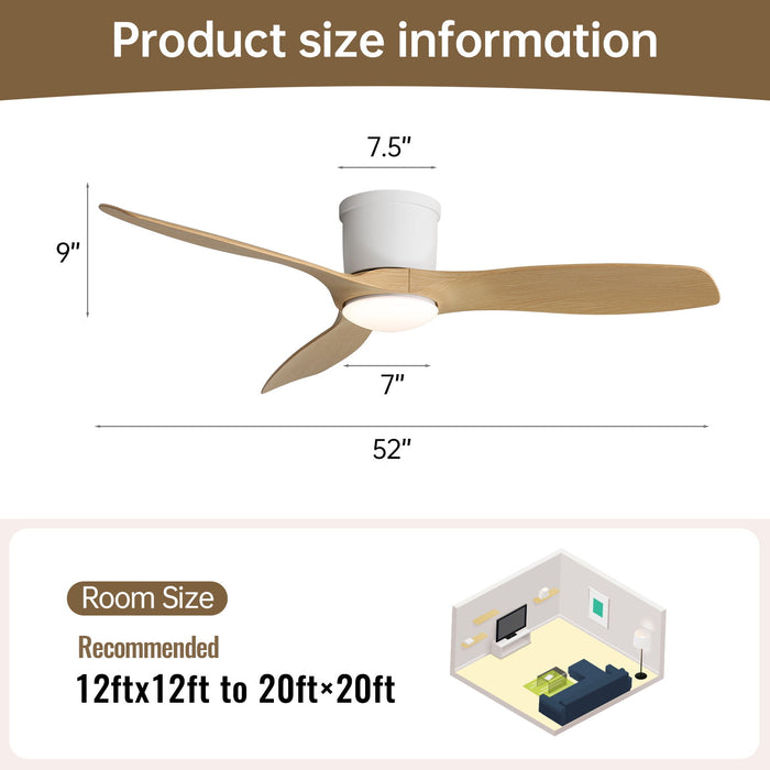 52" Smart Ceiling Fan With Light, 3 Blades DC Motor, Reversible Function - Matte White Daily Nest