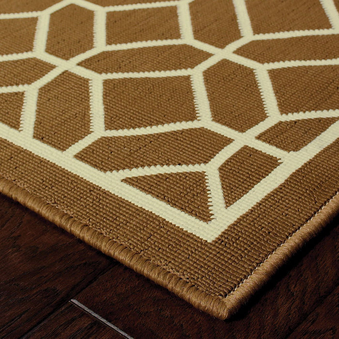 9' X 13' Geometric Stain Resistant Outdoor / Indoor Area Rug - Brown / Ivory