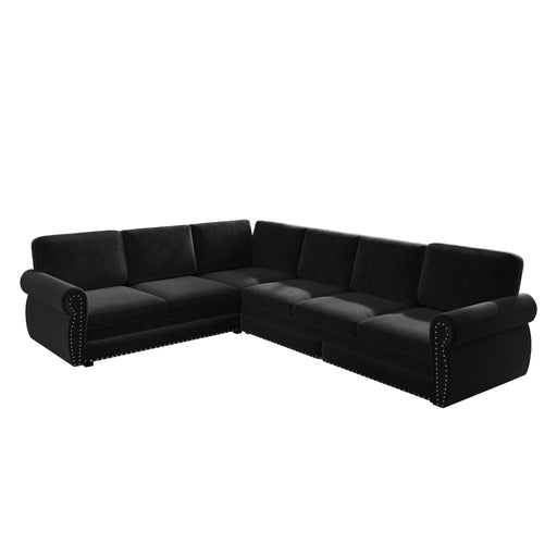 L-Shaped Sofa Couch With Pull Out Bed With Nailhead Trim & Rolled Arm Home Essentials