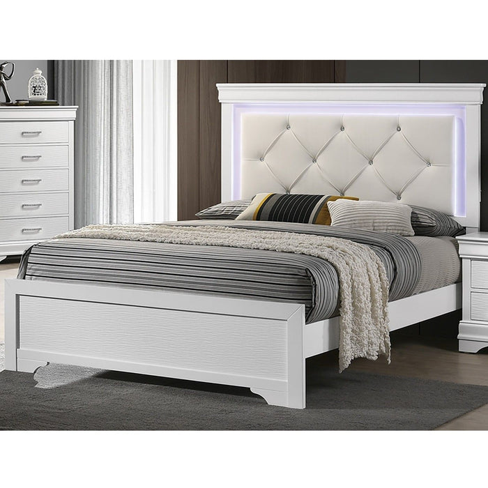 Tufted Headboard Bed With LED Lighting Home Essentials