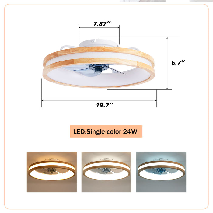 Ceiling Fans With LED Light Source And Remote Control, 3000 - 6500K Dimmable, 6 Speeds, Quiet DC Motor For Living Room - Natural Wood / White Daily Nest