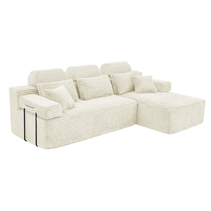 Sectional Sleeper Sofa & Storage Pockets, Modular Couch With Throw Pillows For Living Room Home Essentials
