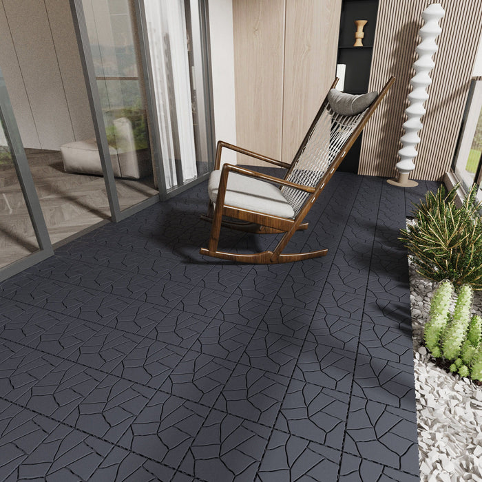 Stone Style Patio Deck Tiles For Porch (Set of 44) - Gray Daily Nest