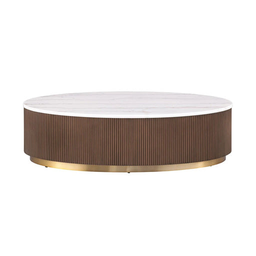 Oval Cocktail Table - Brown / Gold / White Home Essentials