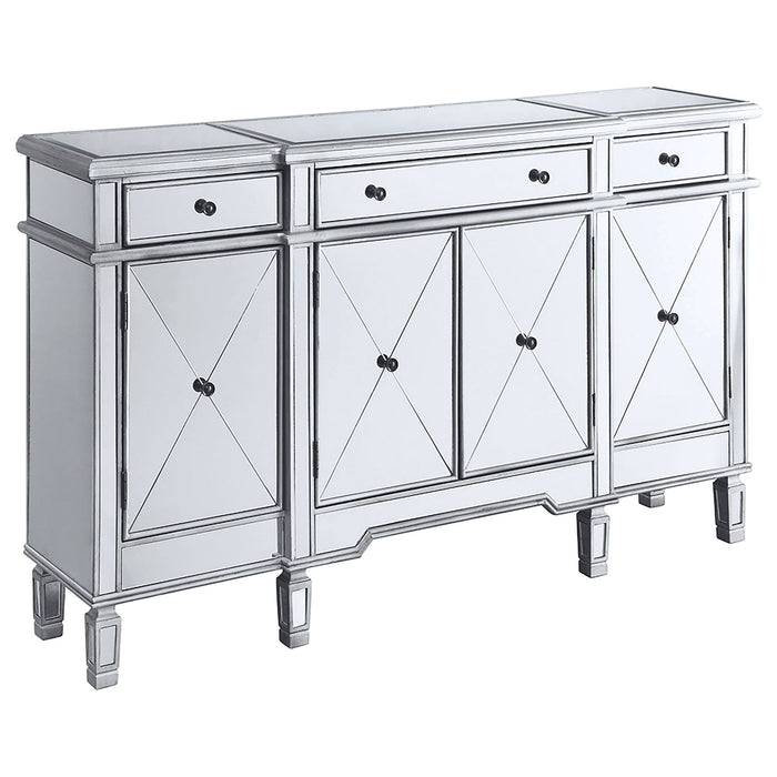 Battista - Mirrored 3 Drawer Wine Cabinet - Silver Furniture Max