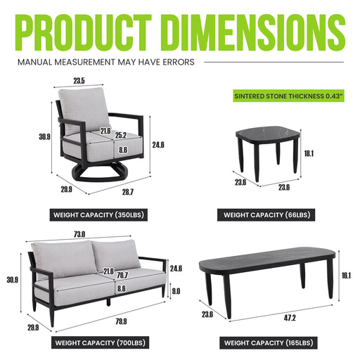 6 Piece Outdoor Conversation Set With Swivel Chairs - Ember Black Life Outside