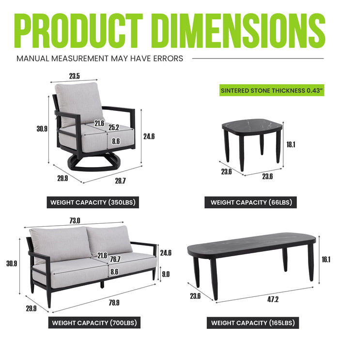 6 Piece Outdoor Conversation Set With Swivel Chairs - Ember Black Life Outside