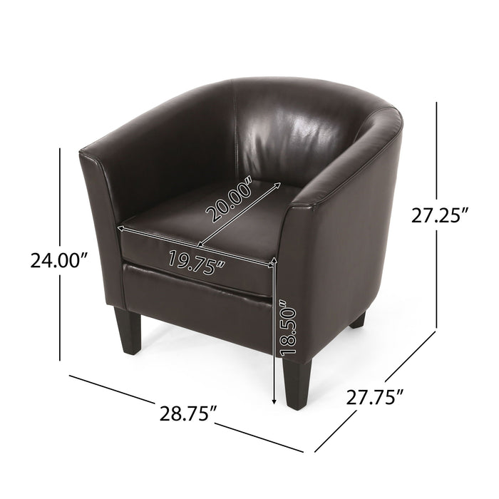 Faux Leather Club Chair With Curved Backrest - Brown Noble House