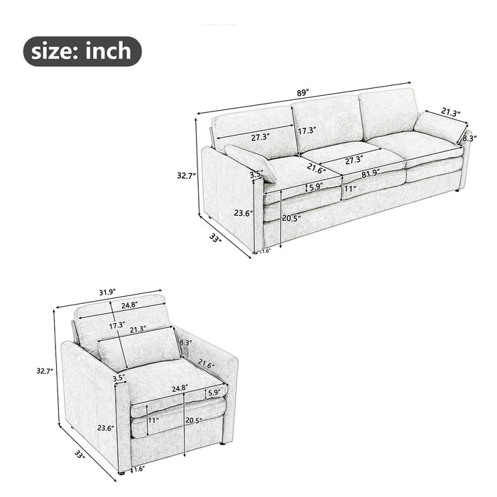 Cozy Sofa Set Oversized Comfy Cloud Sofa With Double Cushion Hearth and Haven
