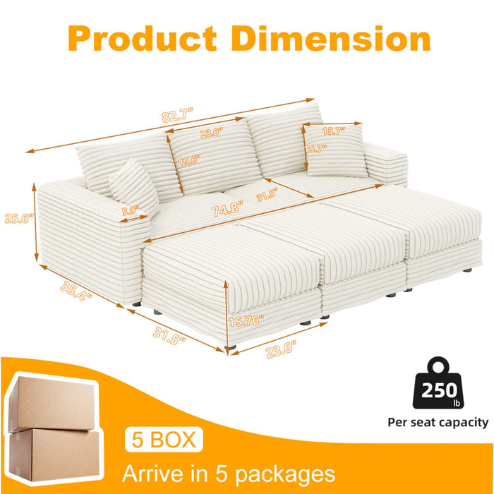 Deep Seat Convertible Sofa With Soft Pillows And Ottomans