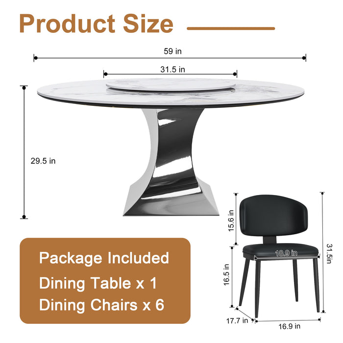 Round Dining Table & 6 Chairs Set - Silver Home Essentials