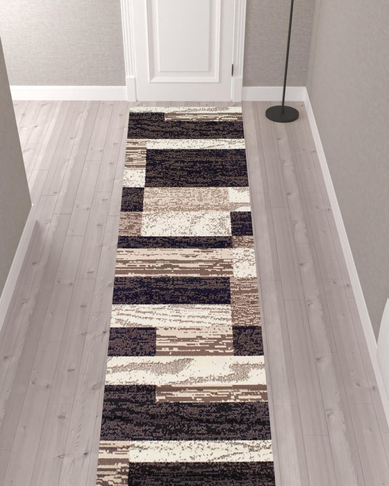 12' Patchwork Power Loom Runner Rug - Chocolate