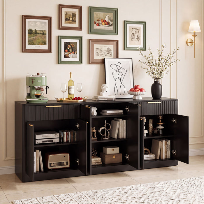 Large Fluted Buffet Sideboard, Wine Bar Storage Cabinet With 6 Doors & 2 Drawers Home Essentials