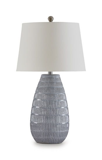 Kaidins - Ceramic Table Lamp - White / Blue Signature Design by Ashley®