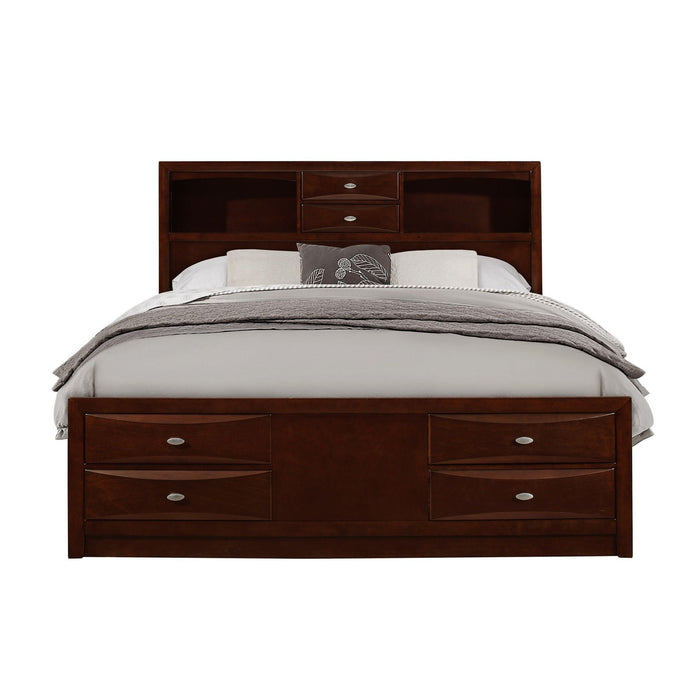 Solid Wood King Eight Drawers Bed - Merlot