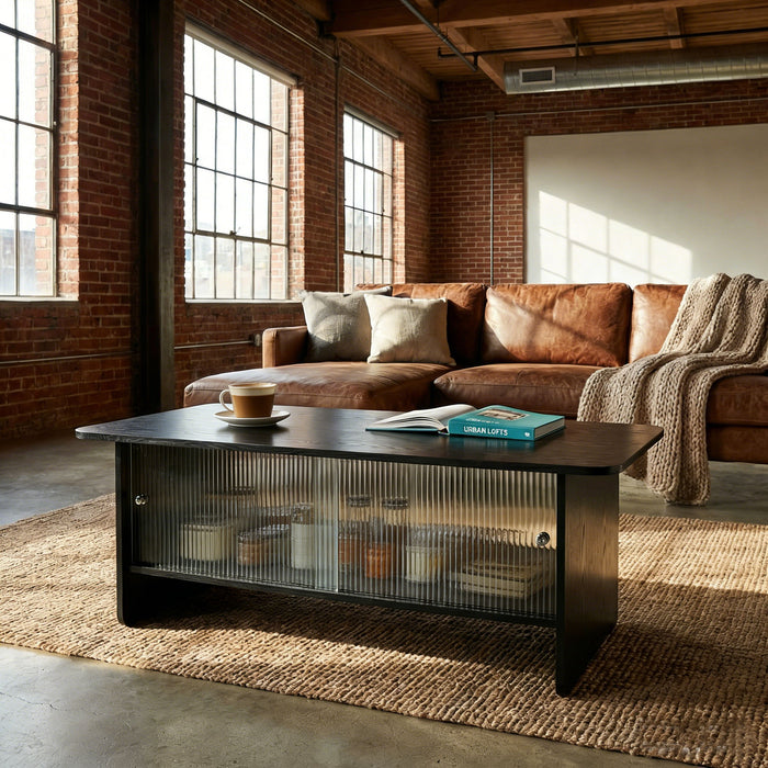 Rectangular Coffee Table With Sliding Door Storage Center Home Essentials