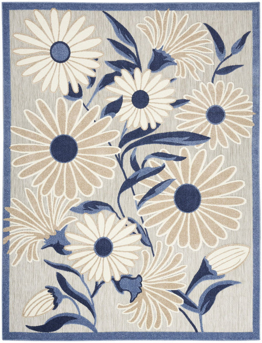 8' X 11' Floral Stain Resistant Non Skid Area Rug - Gray / Blue