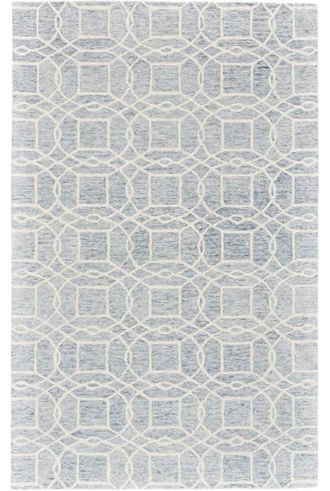 Geometric Tufted Handmade Area Rug - Light Gray And Ivory Wool - 9' X 12'