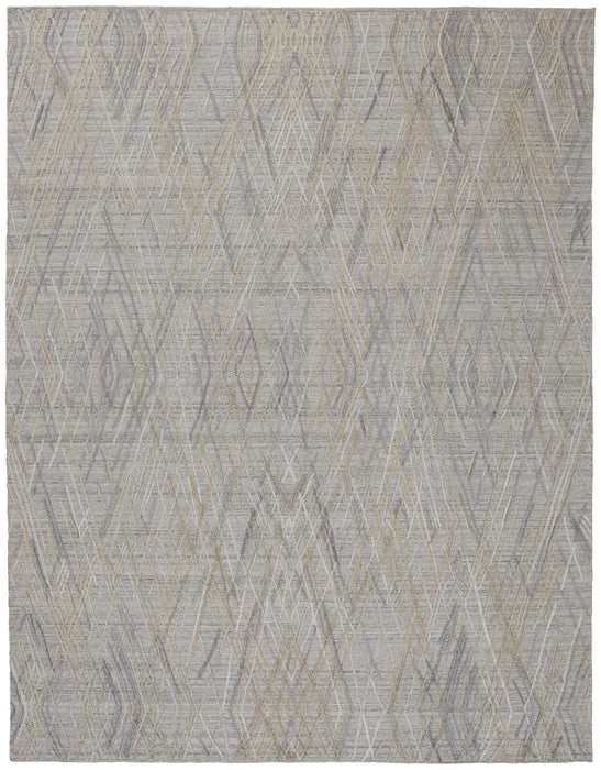 Abstract Hand Woven Area Rug - Gray Dark And Ivory - 10' X 14'