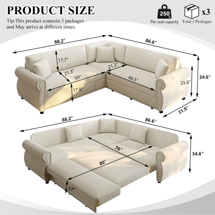 L-Shaped Sofa Couch With Pull-Out Bed Home Essentials