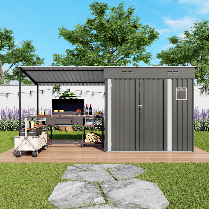 Lean To Shed With Open Sided Pergola, Outdoor Storage Shed & Attached Hardtop Gazebo Combo - Gray Daily Nest