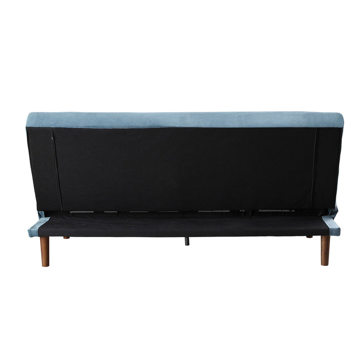 Velvet Sleeper Sofa With Wood Brown Legs - Teal Blue