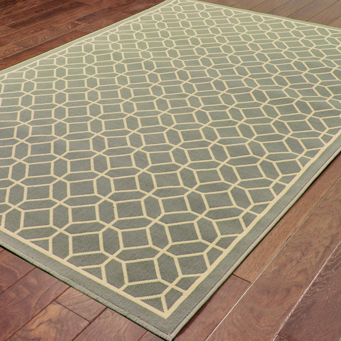 9' X 13' Geometric Stain Resistant Area Rug Indoor & Outdoor - Gray / Ivory