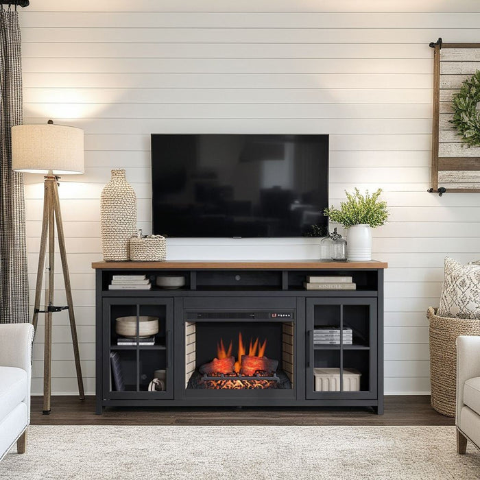 Fireplace TV Stand Console For TVs Up To 85" - Black / Whiskey Home Essentials