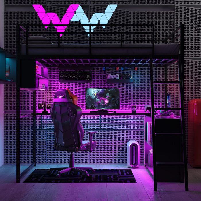 Loft Bed With LED Desk And 4 Storage Shelves Hearth and Haven