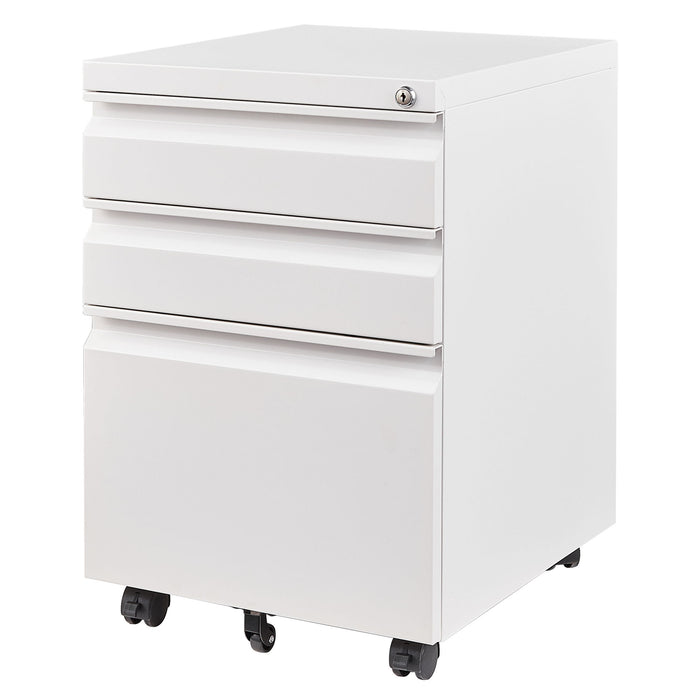 3 Drawer File Cabinet With Lock, Steel Mobile Filing Cabinet On Anti - Tilt Wheels, Rolling Locking Office Cabinets Under Desk