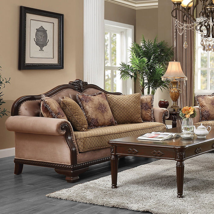 Chateau De Ville - Sofa With 5 Pillows (Same Lv01588) - Fabric & Espresso ACME