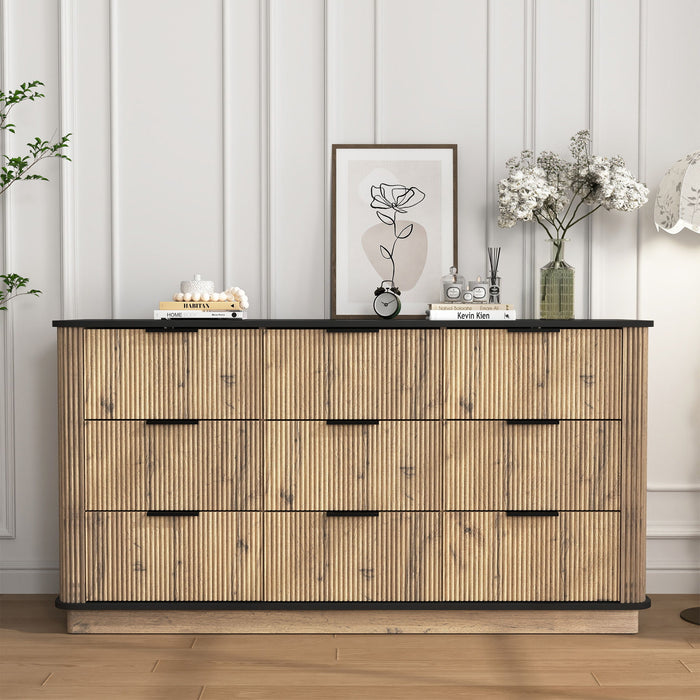 Modern 9 Drawer Cabinet With Metal Rounded Corners Multi Functional Storage - Black Home Essentials