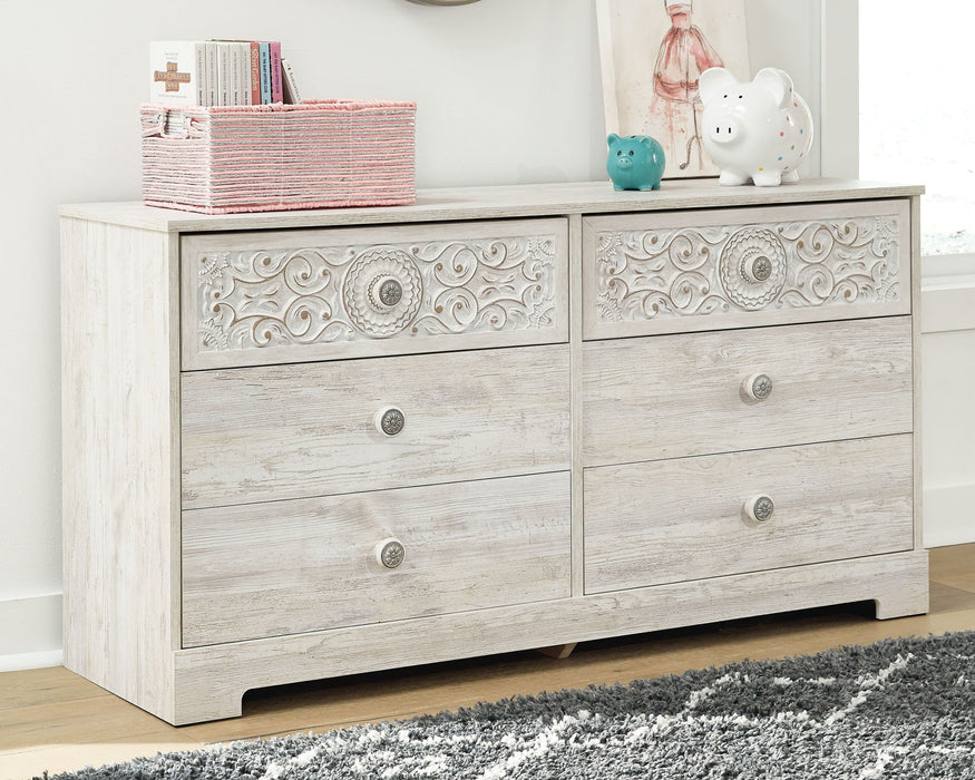 Paxberry - Six Drawer Dresser - Vinyl-Wrapped - Whitewash Signature Design by Ashley®