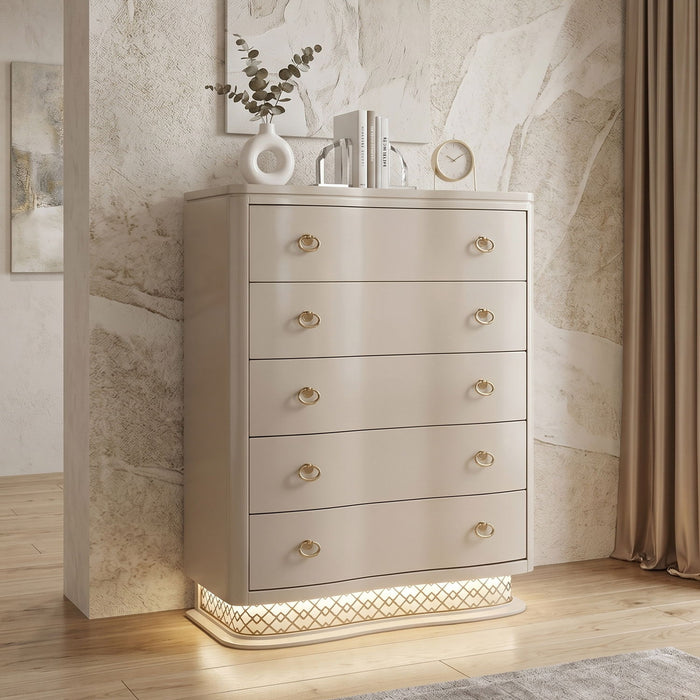 Flora - 5 Drawer Chest With Vertical Storage, LED Lighting - Champagne Matrix Furniture Group