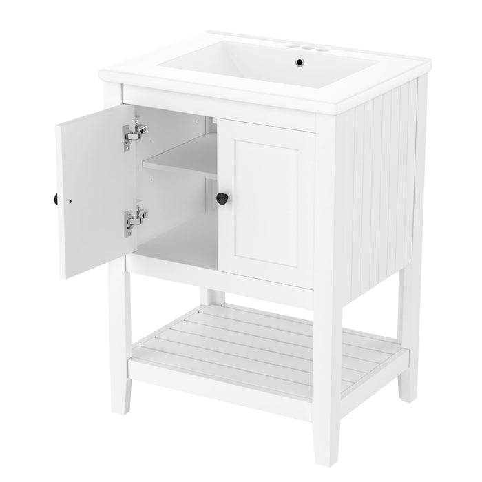 Modern Bathroom Vanity With Sink And Open Shelf Hearth and Haven