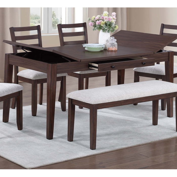 6 Piece Dining Set Table With Storage Ladder Back Chairs And Bench - Walnut Home Essentials