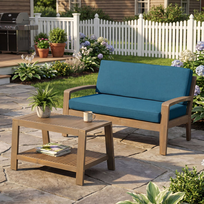 2 Piece Outdoor Conversation Set (Loveseat & Coffee Table With Water-Resistant Cushions) Noble House