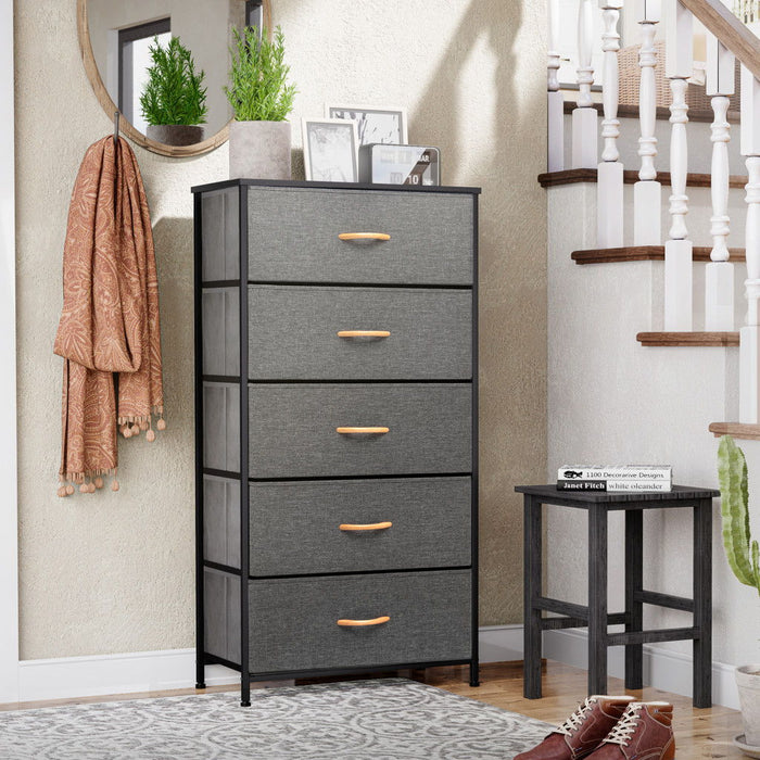 Fabric Five Drawer Chest - Gray / Black