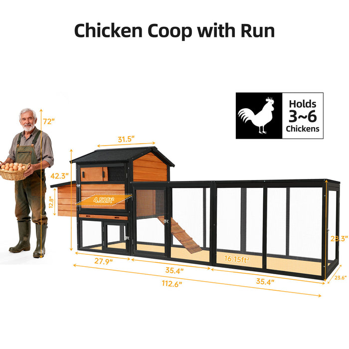 Chicken Coop, Large Outdoor Hen House With Run And Nesting Box Poultry Cage Daily Nest