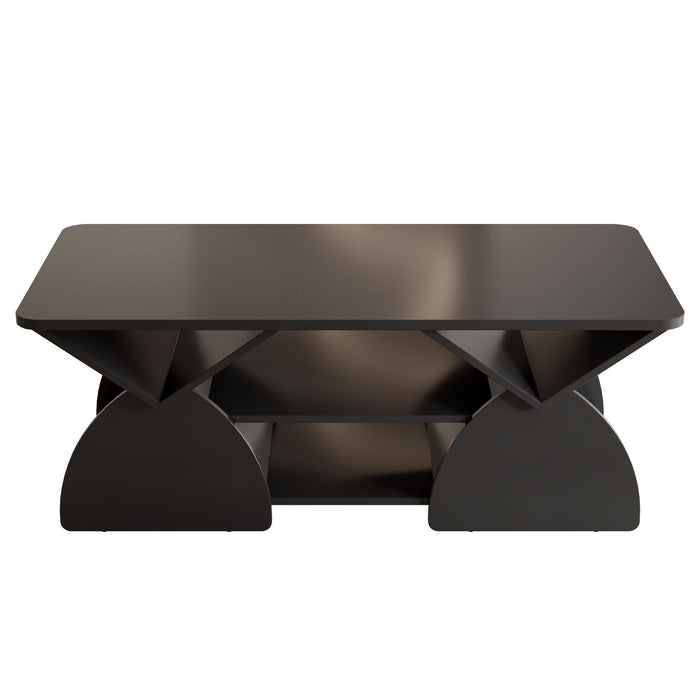 Geometric Engineered Coffee Table With Rounded Corners With Open Shelves Home Essentials