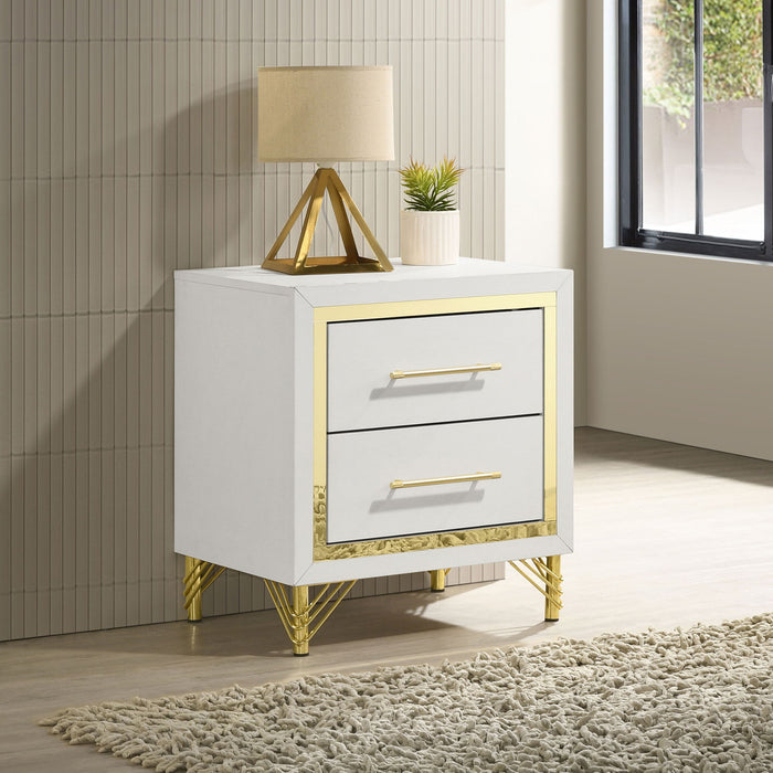 Chesney - 2 Drawer Nightstand With Trim, Bedroom Side Table - White Furniture Max