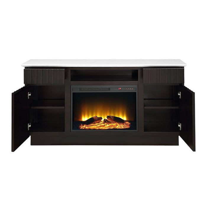 Jaramillo - Server With Fireplace - Engineered Marble & Rustic Espresso ACME
