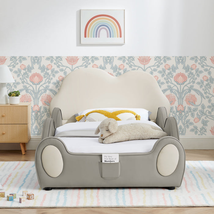 Cute Cloud Shape Bed With Guardrails Cartoon Design, Storage Pocket Home Essentials