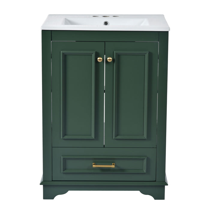 Bathroom Vanity With Ceramic Sink Combo, Modern Freestanding Storage Cabinet With Silver Handles Hearth and Haven