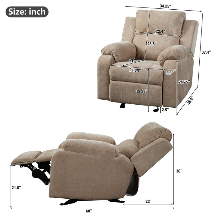 Upholstered Manual Recliner Chair With 3 Adjustable Backrest Positions Noble House