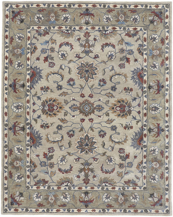 Floral Tufted Handmade Stain Resistant Area Rug - Ivory Taupe And Blue Wool - 4' X 6'