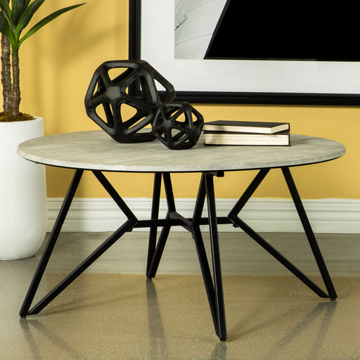Travis - Round Top Coffee Table With Hairpin Legs - Gray / Black Furniture Max