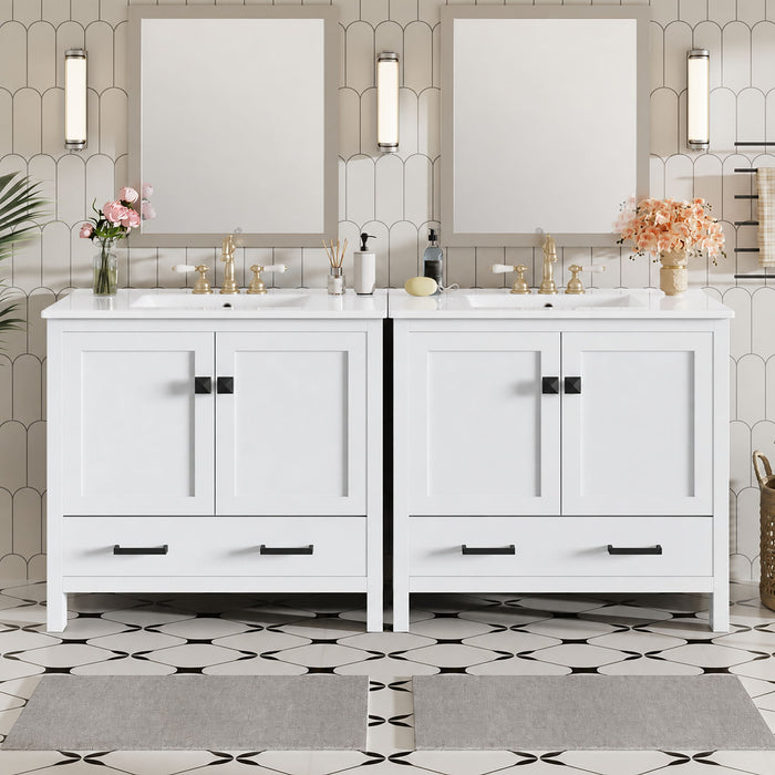 Bathroom Vanity With Sink, Soft Close Doors, Double Storage Shelves & Divided Drawer Ample Storage - White Hearth and Haven