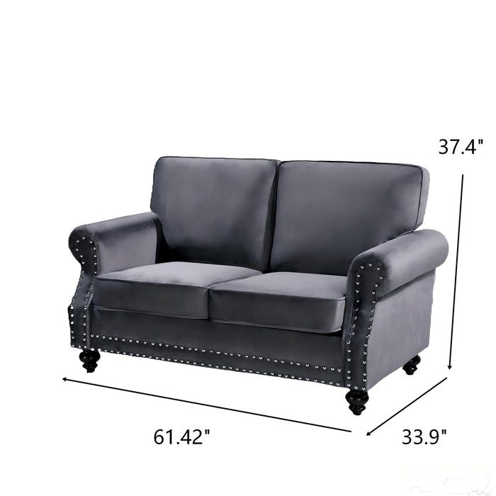 Loveseat Sofa With Nailhead Detail & Turned Legs, 2 Seater Upholstered Couch US Pride