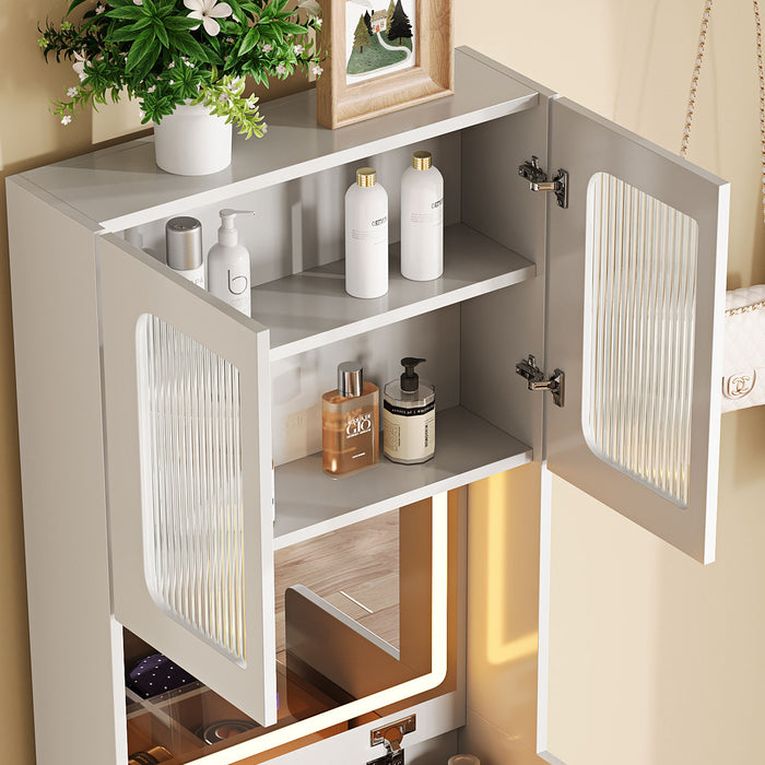 3 In 1 Vanity Table With LED Mirror & Storage Stool For Bedroom Home Essentials
